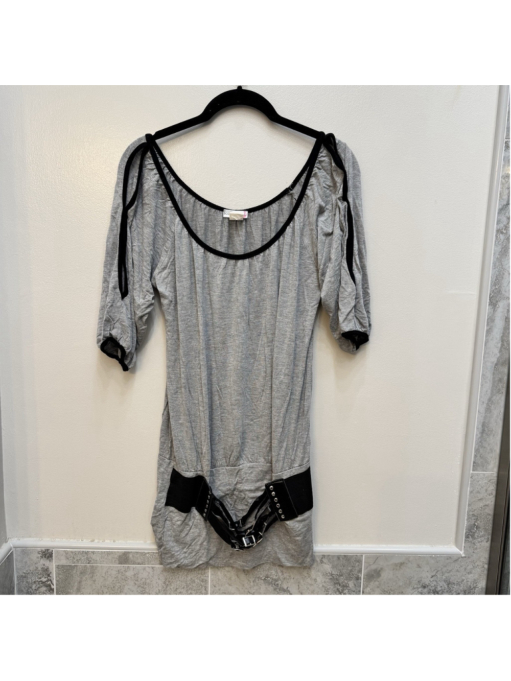 Body Central Gray Cold Shoulder Mini Dress Corset Belt Large
